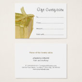 ミニマルクリーンエレガント金ゴールドギフトボックスギフト証明書 (正面&裏面)