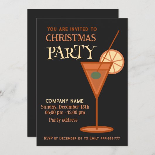 ミニマルクールリストカクテル企業のパーティー 招待状 (正面/裏面)