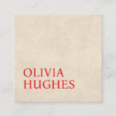 ミニマルクールリストベージュはっきりしたレッド スクエア名刺 (正面)