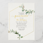 ミニマルグエレガントリーネリーフローラキンセアニラ金ゴールド 箔招待状 (正面)