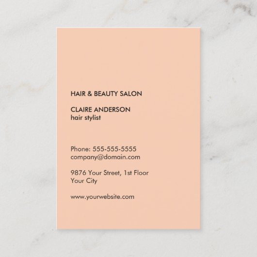 ミニマルグエレガント淡い色のレイのピンクのシザーヘアスタイリスト 名刺 (裏面)