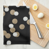 ミニマルグリッターブラックシャンパン金ゴールド紙吹雪 キッチンタオル (四つ折り)