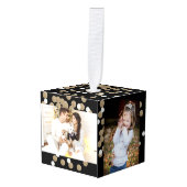 ミニマルグリッターブラックシャンパン金ゴールド紙吹雪 キューブオーナメント (正面アングル)