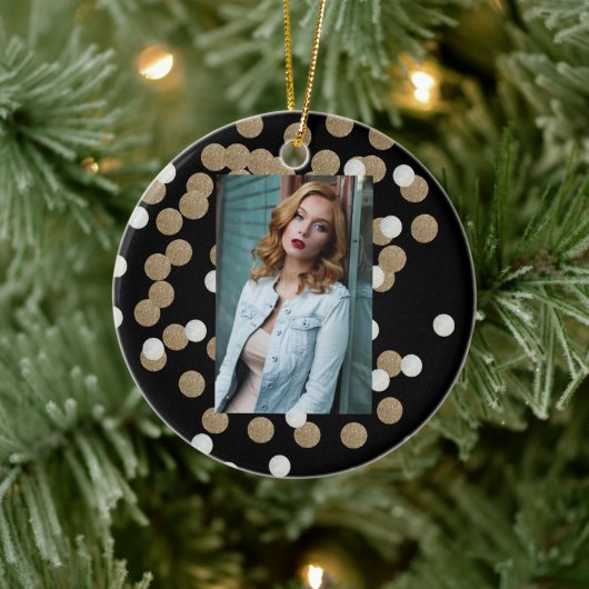 ミニマルグリッターブラックシャンパン金ゴールド紙吹雪 セラミックオーナメント (ツリー)