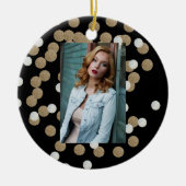 ミニマルグリッターブラックシャンパン金ゴールド紙吹雪 セラミックオーナメント (正面)