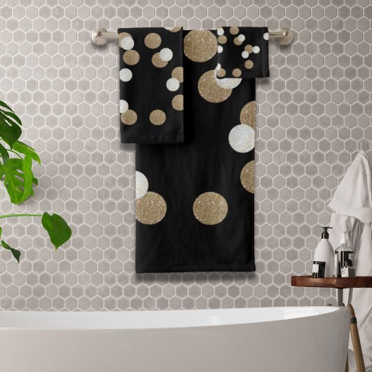 ミニマルグリッターブラックシャンパン金ゴールド紙吹雪 バスタオルセット