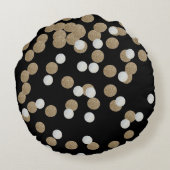 ミニマルグリッターブラックシャンパン金ゴールド紙吹雪 ラウンドクッション (裏面)