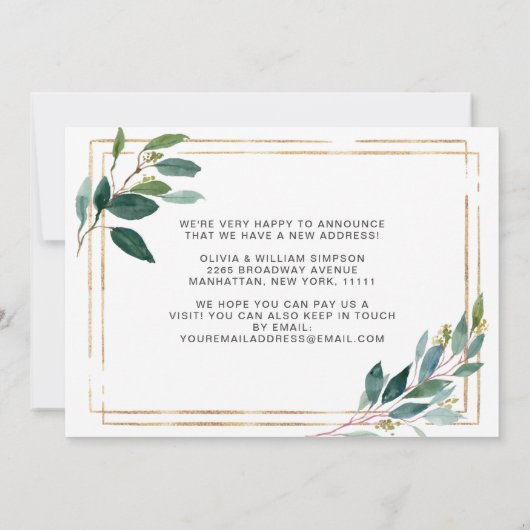 ミニマルグリーンのお引越しお知らせカード 案内状 (裏面)