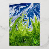 ミニマルグリーンブルースカイランドスケープ結婚抽象芸術 箔招待状 (裏面)