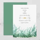 ミニマルグリーン水中海藻ビーチウェディング 招待状 (正面/裏面)