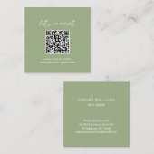 ミニマルコンテンポラリーリストSage Green QRコードモダン スクエア名刺 (正面/裏面)