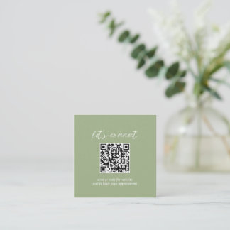 ミニマルコンテンポラリーリストSage Green QRコードモダン スクエア名刺