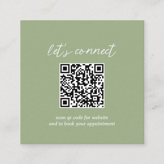 ミニマルコンテンポラリーリストSage Green QRコードモダン スクエア名刺 (正面)