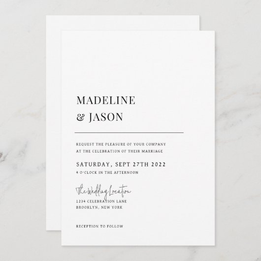 ミニマルコンテンポラリー主義モノグ結婚ラム 招待状 (正面/裏面)