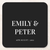 ミニマルコンテンポラリー白黒結婚披露宴 スクエアペーパーコースター (正面)