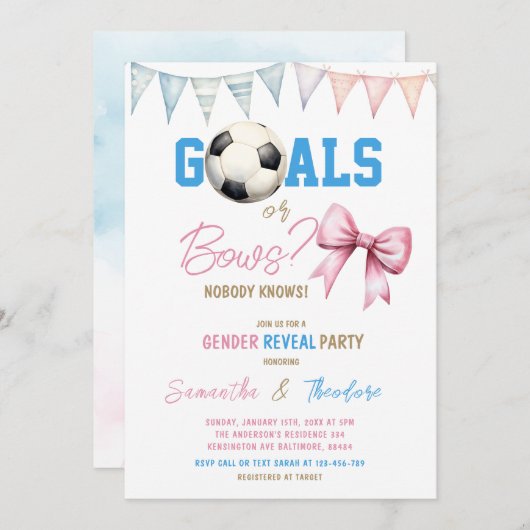 ミニマルゴールまたはボーイズ少年またはガールジェンダーの表示 招待状 (正面/裏面)