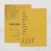 ミニマルゴールドブルーの新年の出欠カード 招待状 (正面/裏面)