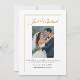 ミニマルゴールド縁取り結婚発表カード サンキューカード