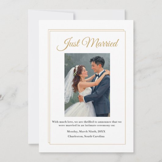 ミニマルゴールド縁取り結婚発表カード サンキューカード (正面)