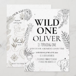 ミニマルサファリWild One 1歳の誕生日マップ 招待状