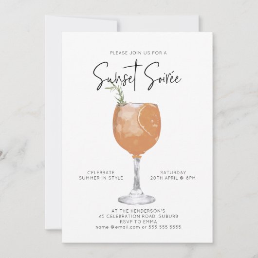 ミニマルサンセットサマーカクテルパーティの招待状 招待状 (正面)