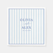 ミニマルシックフランスのパーソナライズされた結婚ブルー スタンダードカクテルナプキン (正面)