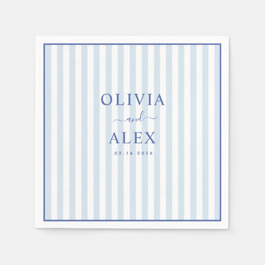 ミニマルシックフランスのパーソナライズされた結婚ブルー スタンダードカクテルナプキン (正面)