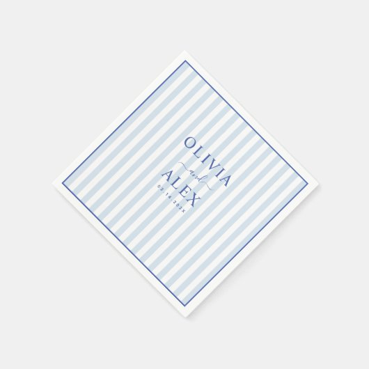 ミニマルシックフランスのパーソナライズされた結婚ブルー スタンダードカクテルナプキン (角)