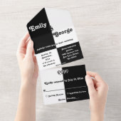 ミニマルシック白黒モダンシンプル結婚の オールインワン招待状 (貼ってはがせる)