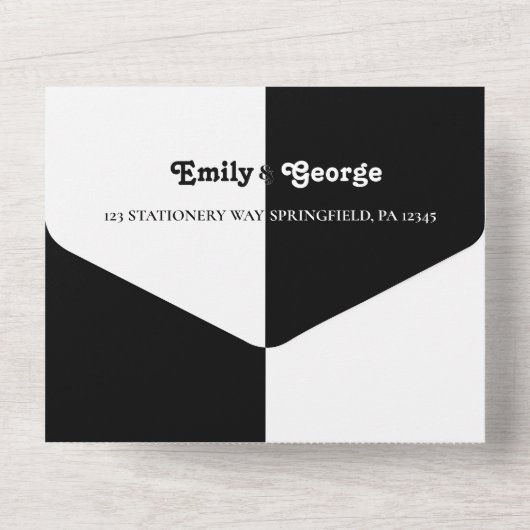 ミニマルシック白黒モダンシンプル結婚の オールインワン招待状 (裏面)