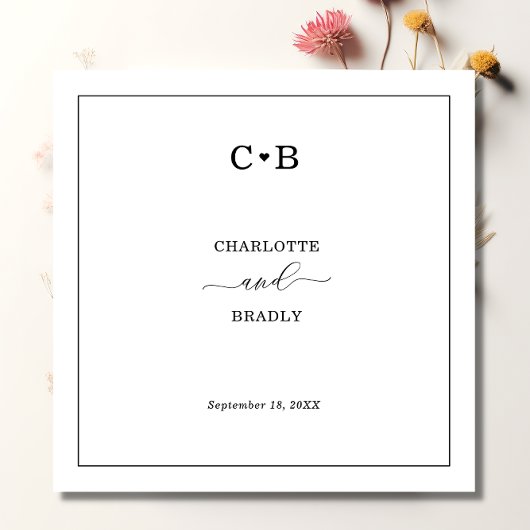 ミニマルシック白黒縁ど結婚s スタンダードカクテルナプキン