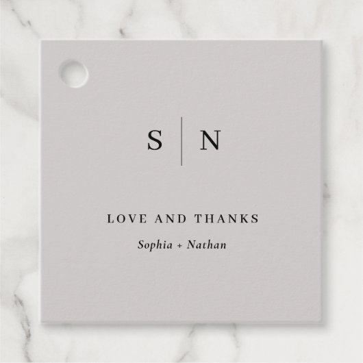 ミニマルシック |ソフトグレー結婚の フェイバータグ (正面)