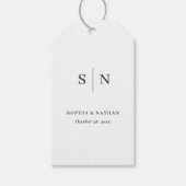 ミニマルシック |ホワイトとネイビー結婚ブルー ギフトタグ (正面)