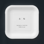 ミニマルシック | 結婚s ペーパープレート<br><div class="desc">これらエレガントのモダンブライダルシャワー紙のプレートは、ミニマシンプルリズムのスタイルを醸し出す白黒のを備え文字デザインている。イニシャルやモノグラムを追加して完全に自分のものにする。</div>