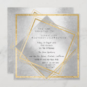 ミニマルシルバージオメトリ金ゴールドスクエアバースデーパーティー 招待状 (正面/裏面)