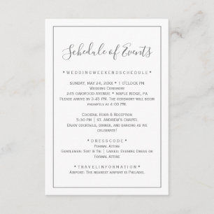 ミニマルシルバー結婚式スケジュールカード エンクロージャーカード