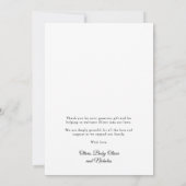 ミニマルシンプルはっきりしたタイポグラフィ生まれたばかりのベビー写真 サンキューカード (裏面)