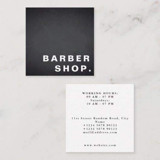 ミニマルシンプルエレガンスブラックボード理容師ショップ スクエア名刺 (正面/裏面)