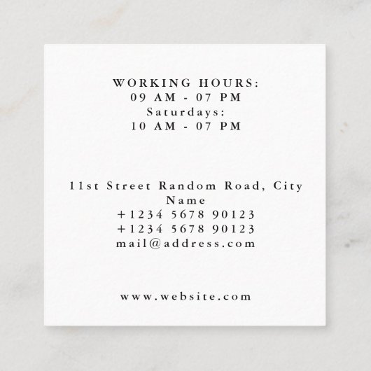 ミニマルシンプルエレガンスブラックボード理容師ショップ スクエア名刺 (裏面)