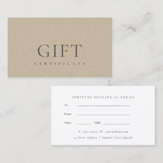 ミニマルシンプルエレガントクラフトギフト券 名刺 (正面/裏面)
