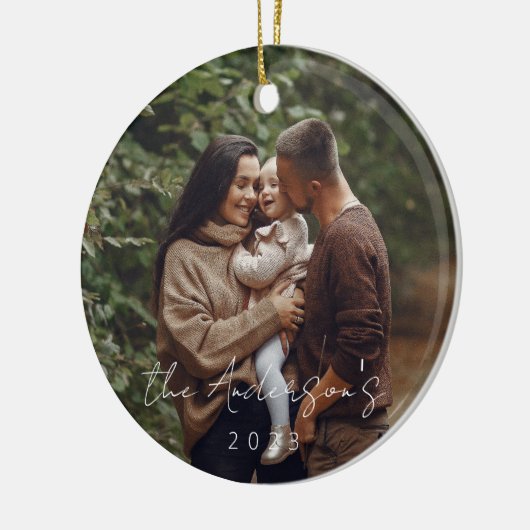 ミニマルシンプルエレガントクリスマス家族の写真 セラミックオーナメント (左)
