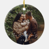 ミニマルシンプルエレガントクリスマス家族の写真 セラミックオーナメント (裏面)