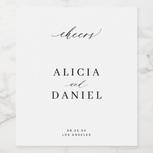 ミニマルシンプルエレガント白黒結婚応援 ワインラベル (シングルラベル)