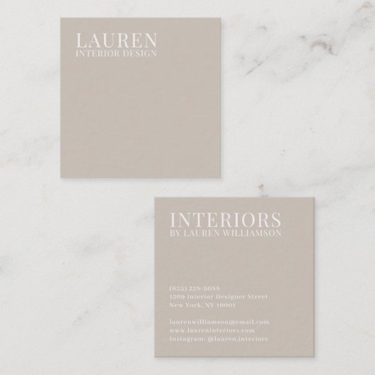 ミニマルシンプルクリームエレガントインテリア設計者 スクエア名刺 (正面/裏面)