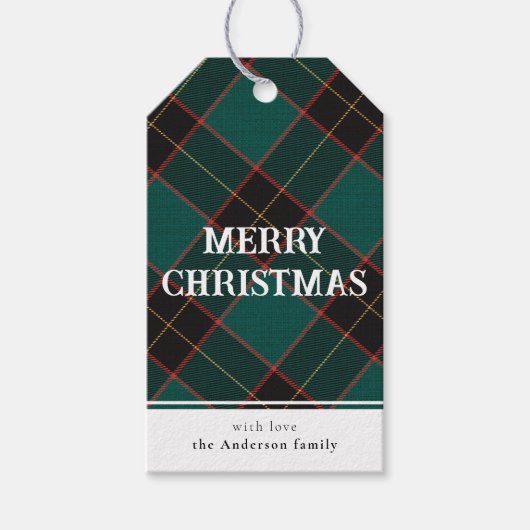 ミニマルシンプルグリーンバッファロープレイドメリークリスマス ギフトタグ (正面)