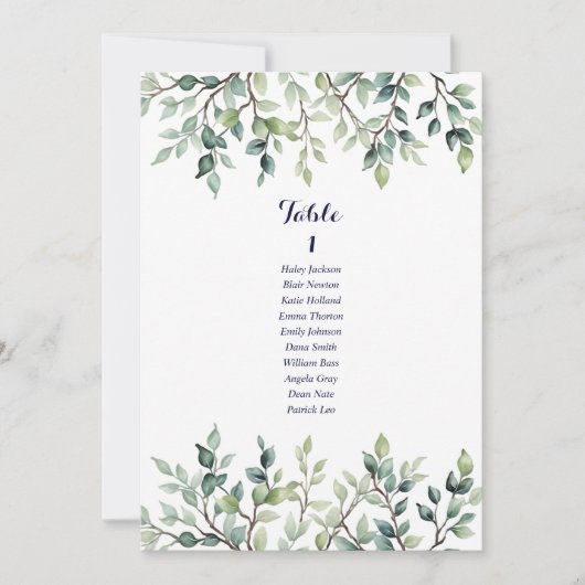 ミニマルシンプルスの結婚リーフの座席表カード 招待状 (正面)