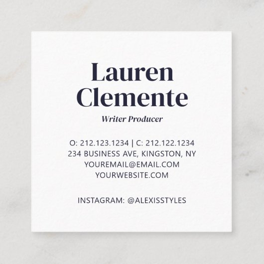 ミニマルシンプルスの鮮明なエレガント写真濃い海軍 スクエア名刺 (裏面)