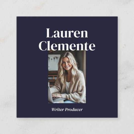 ミニマルシンプルスの鮮明なエレガント写真濃い海軍 スクエア名刺 (正面)