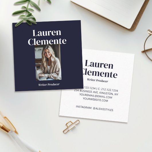 ミニマルシンプルスの鮮明なエレガント写真濃い海軍 スクエア名刺