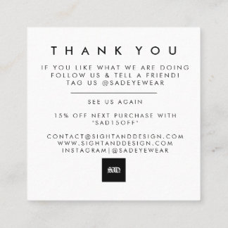 ミニマルシンプルスはっきりしたサンキューカード スクエア名刺